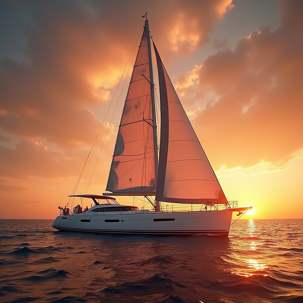 Velero navegando en el Mediterráneo al atardecer